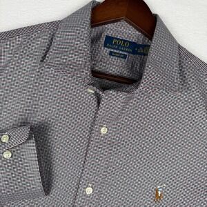 Polo Ralph Lauren Mens M Micro Check Button Up Shirt 16 34/35 Flesh Pony